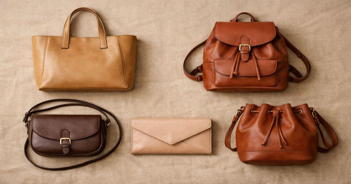 Diferentes tipos de carteras para mujer sobre fondo neutro