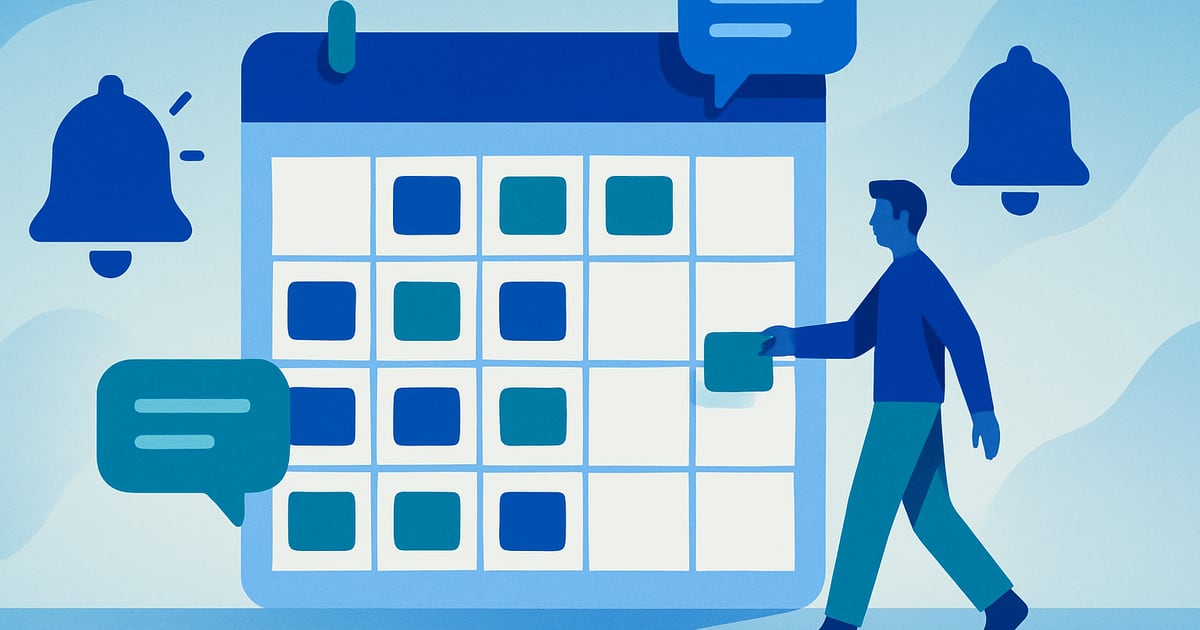 Illustration of an appointment calendar with reminder notifications filling empty slots